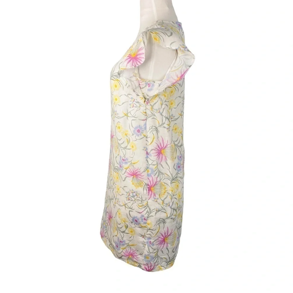 Joie Floral 100% Linen Ruffle Cap Sleeve V-Neck Dress Sz X Small - Picture 5 of 8